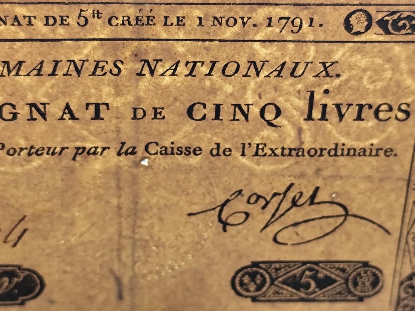 1月25日徽章钱币专场 1791年法国大革命纸币 稀少品种品相好