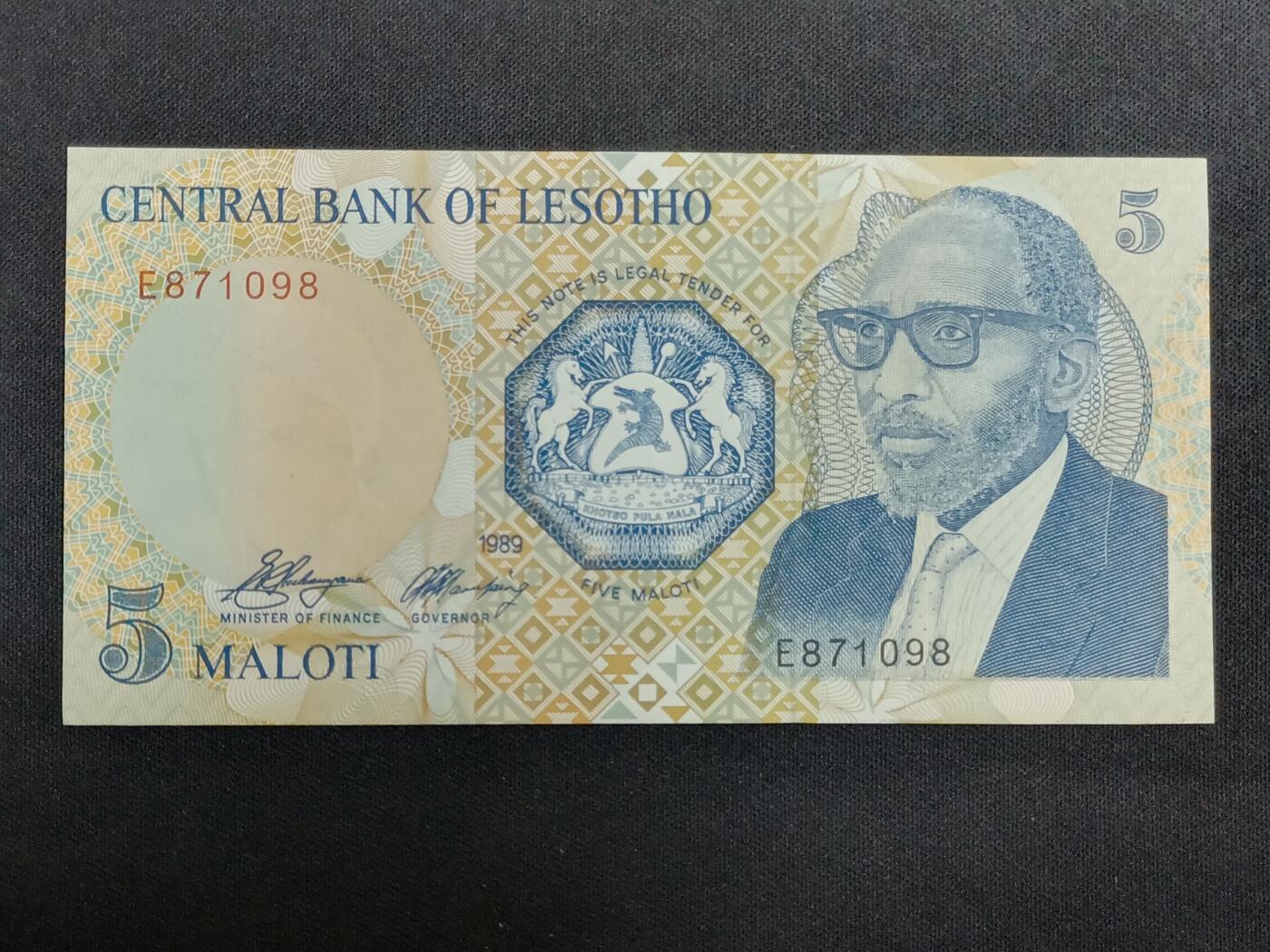 【游宝拍卖】乙巳蛇年第112期 周二集拍 莱索托-5马洛蒂【1989年 全新UNC】