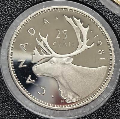 外国优质老铜币高银银币，周六九点倒数截拍，满百包邮，持续收拍 - 精制1981 年加拿大 25 分币，正面为伊丽莎白二世头像，背面饰北美象征驯鹿，设计经典大气。光泽温润，品相完好，是加拿大标志性辅币，属英联邦货币收藏精品，兼具历史与收藏价值。