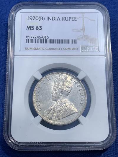 《竞宝斋》第462场 周日，周一，2场连拍 （全场包邮）欢迎送拍 - NGC MS63 英属印度1920年1卢比银币 乔治五世头像