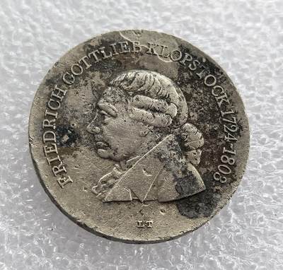 外国优质老铜币高银银币，周六九点倒数截拍，满百包邮，持续收拍 - 东德1978年5马克纪念币，正面精雕德国诗人克洛普施托克肖像，人物刻画细腻传神；背面铸东德国徽（圆规、锤子、麦穗），设计经典，银质包浆自然，兼具文学纪念与东德历史收藏价值。