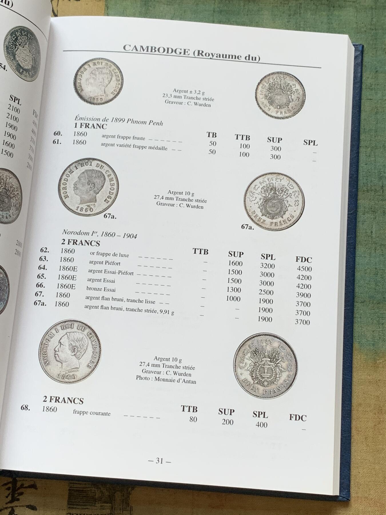 《竞宝斋》第462场 周日，周一，2场连拍 （全场包邮）欢迎送拍 法属印支硬币及代币目录，包含东南亚各国法国占领期间发行货币，坐洋，大小富以及鹿头等均有详细版别介绍。