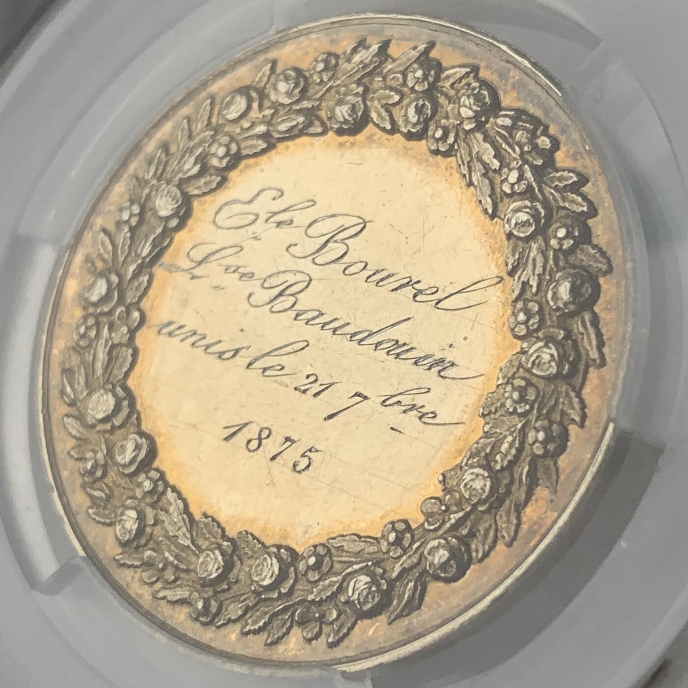 掌中浮雕-藏着的欧洲第051场 1875年法国结婚镀金银章，30mm