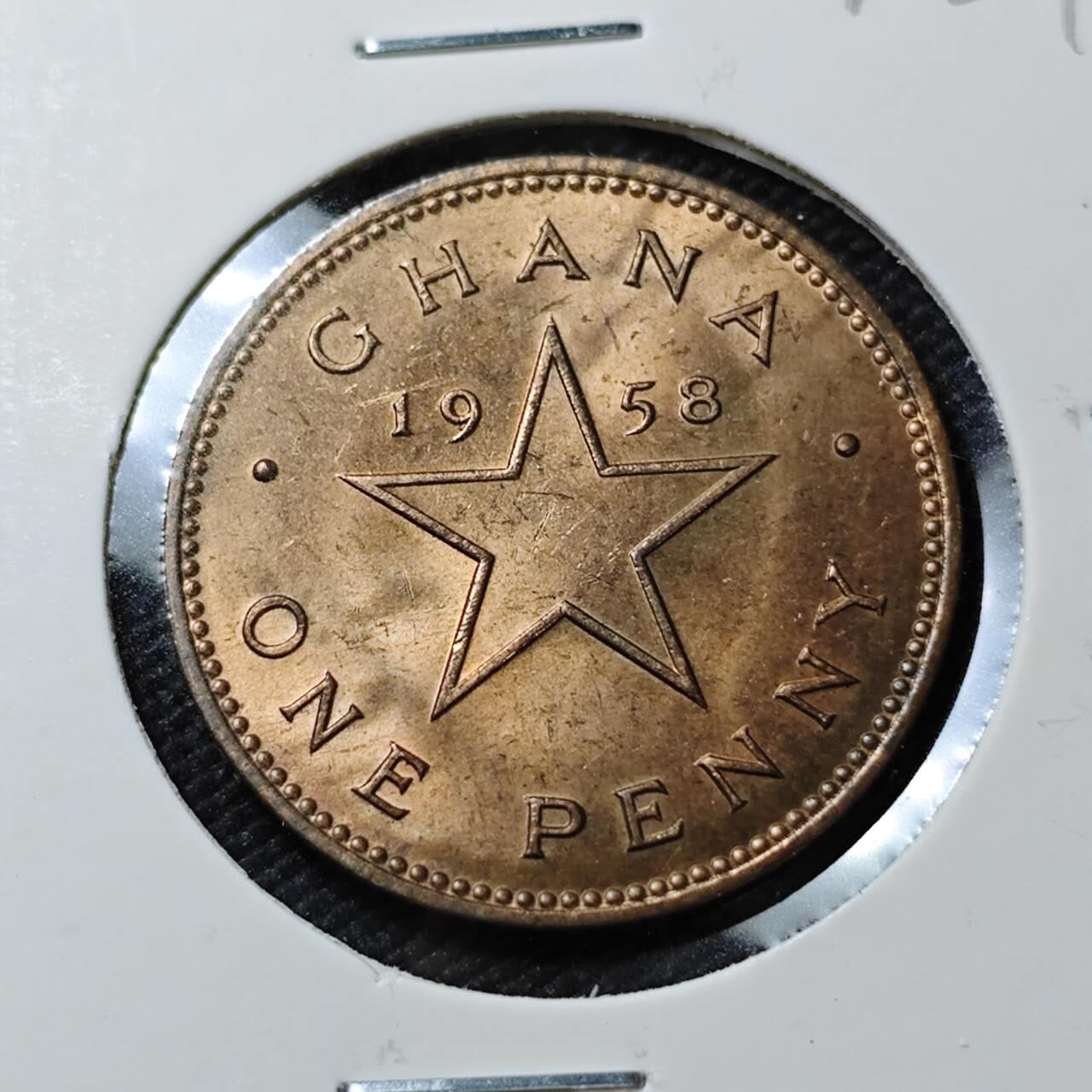 KK钱币收藏小铺  第390期  2月预留时间 周末发货  1958加纳1便士铜币 好品
