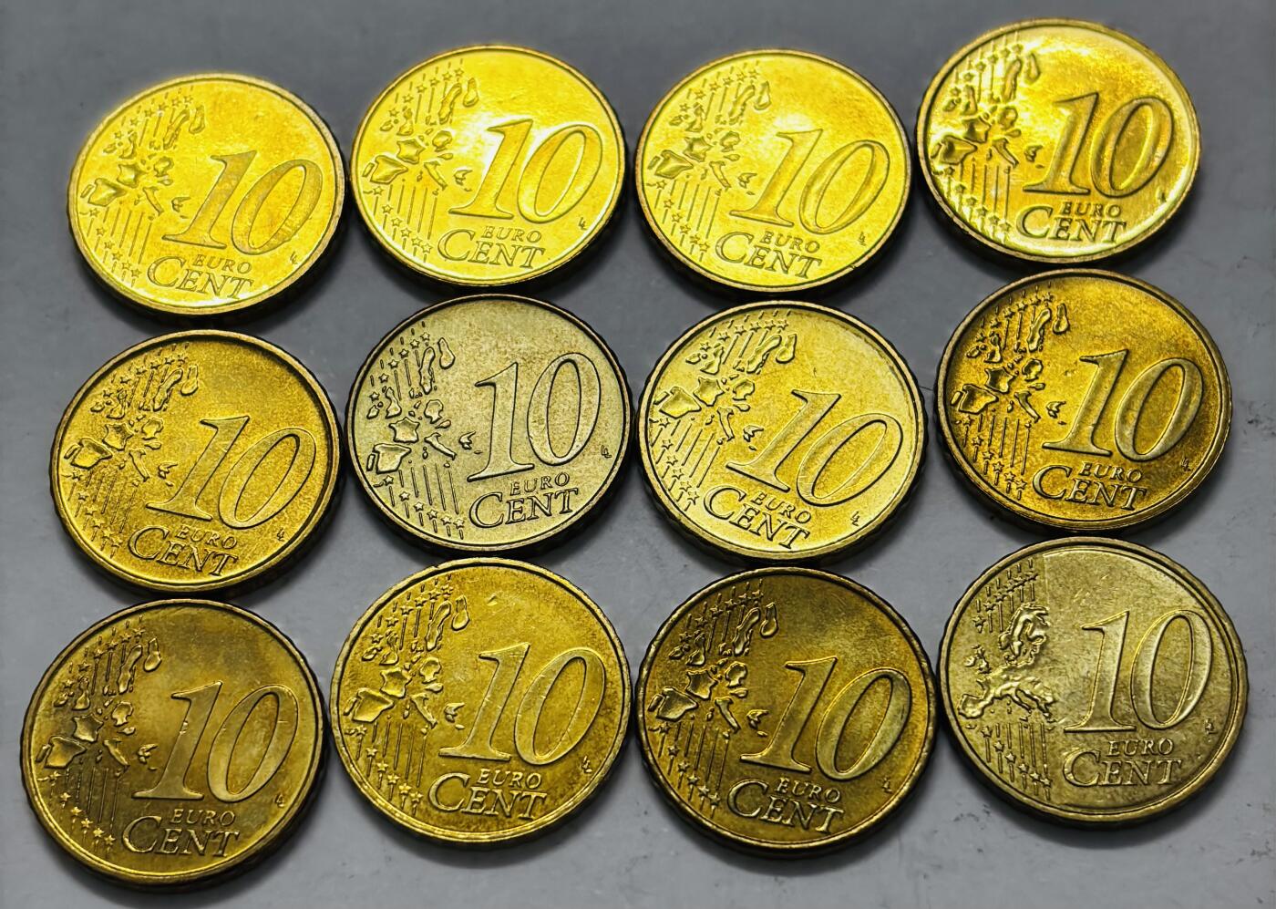 文馨钱币收藏 2026新年第五场（第 291 场）【长期接代拍品】 全新欧盟 12 国 10 欧分无重复 12 枚