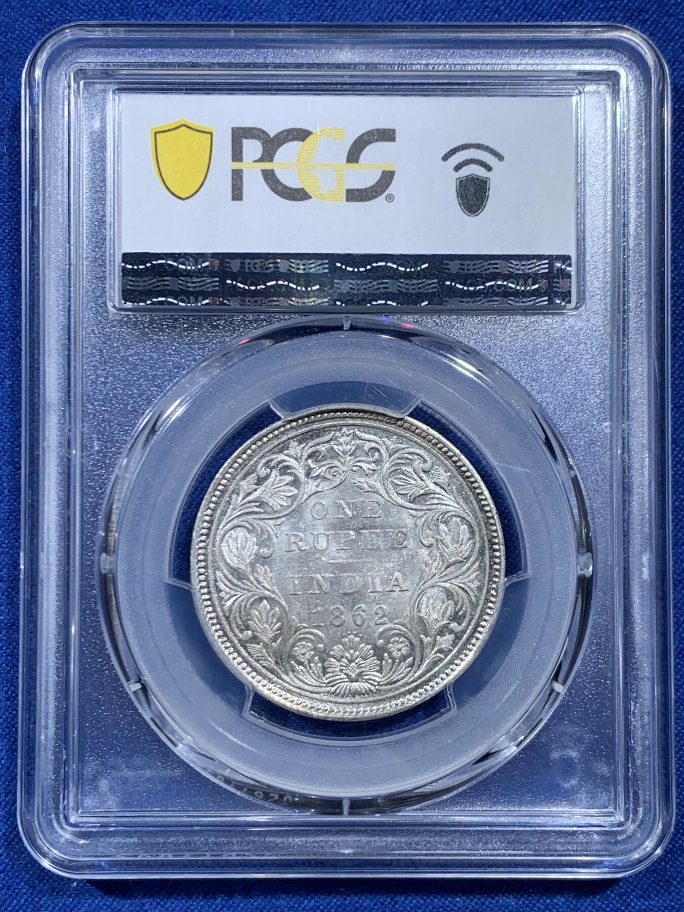 《竞宝斋》第462场 周日，周一，2场连拍 （全场包邮）欢迎送拍 PCGS MS62 英属印度1862年维多利亚卢比 原光