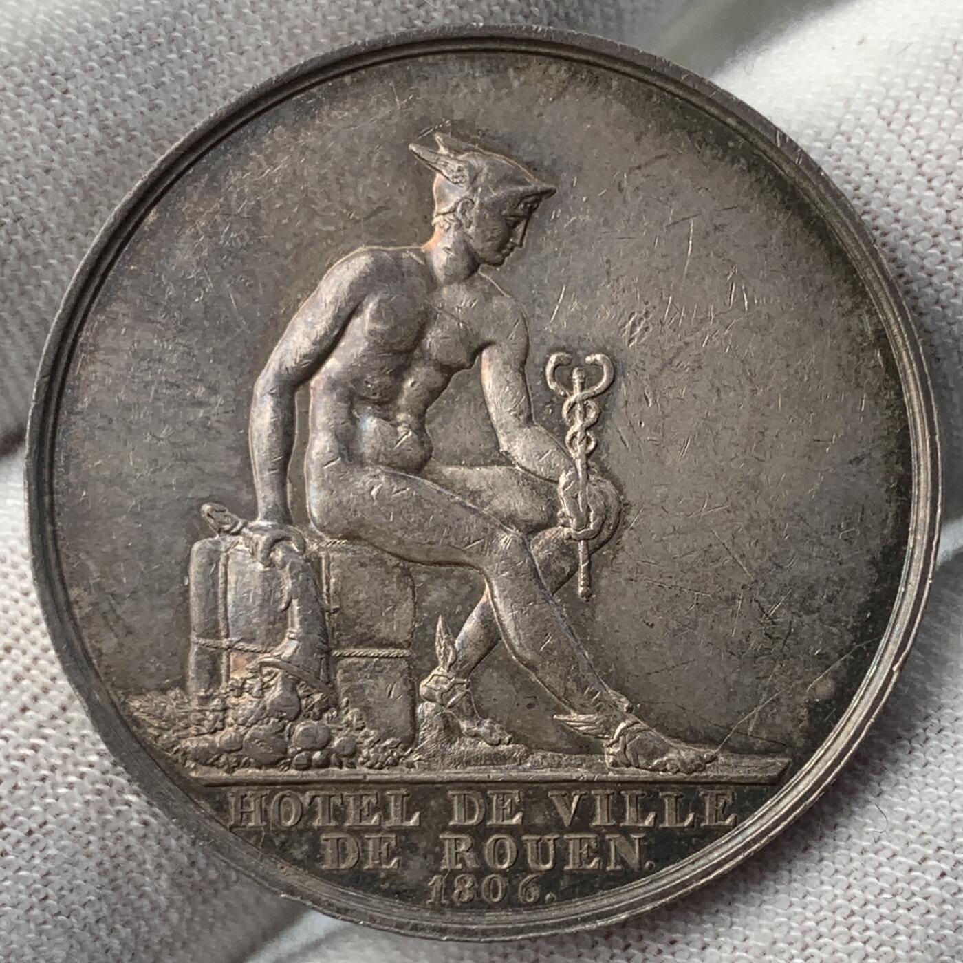 掌中浮雕-藏着的欧洲第051场 法国拿破仑头像，鲁昂市政厅银章，32mm，15.17g，光边无边铭