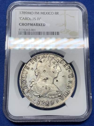 《竞宝斋》第462场 周日，周一，2场连拍 （全场包邮）欢迎送拍 - NGC评级 墨西哥1789年卡洛斯四世双柱8R 稀少过渡版，卡三头像卡四名字，多戳，装盒真假无忧