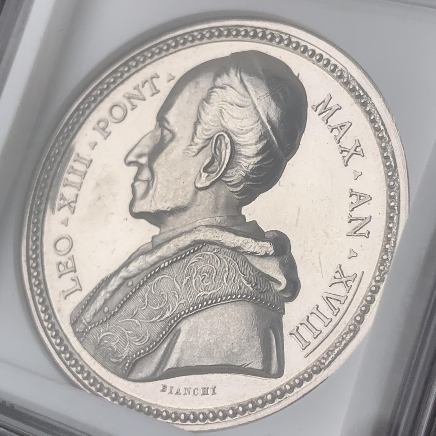 掌中浮雕-藏着的欧洲第051场 NGC MS61 ：1895年梵蒂冈教皇利奥十三世，阿尔蒂诺安瑟学院大银章，43mm