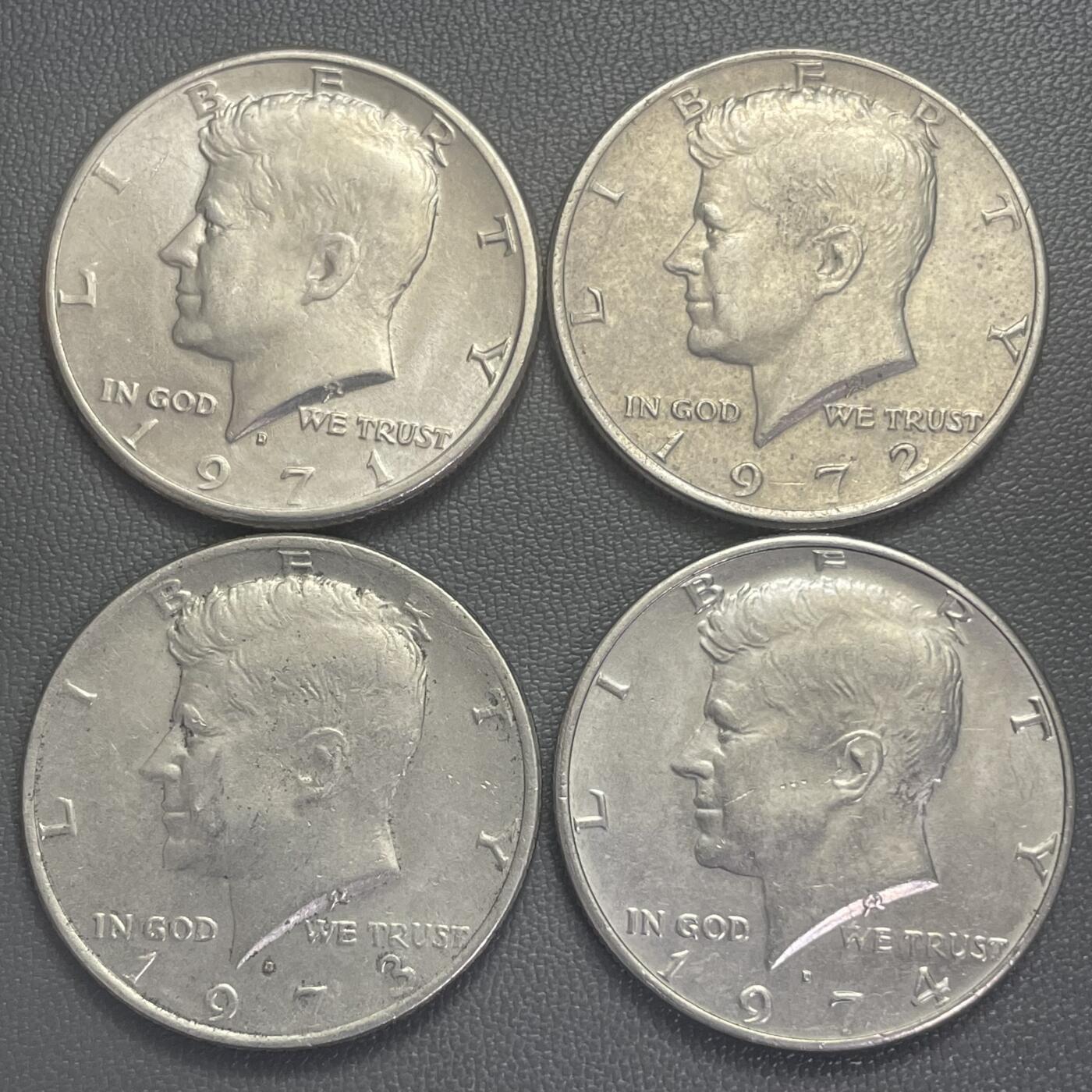 回流0201 美国1971-1974年肯尼迪总统半圆4枚