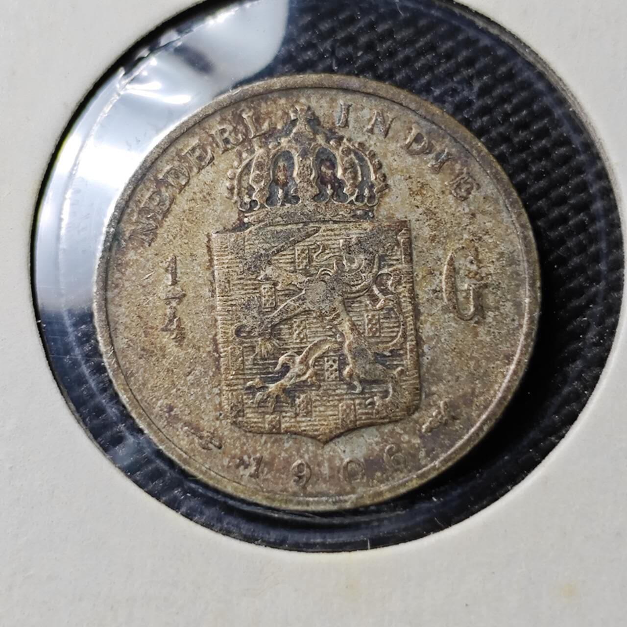 KK钱币收藏小铺  第399期  百期特拍（四拍之三）2月预留时间 周末发货  1906荷属东印度1/4盾银币