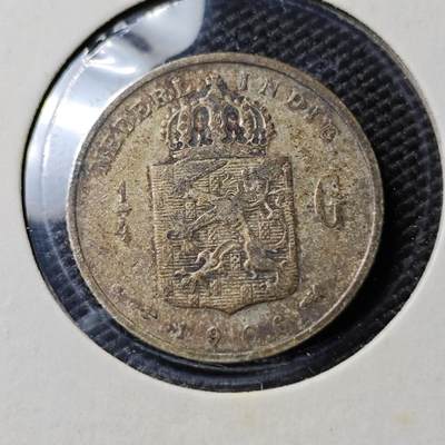 KK钱币收藏小铺  第399期  百期特拍（四拍之三）2月预留时间 周末发货 -  1906荷属东印度1/4盾银币