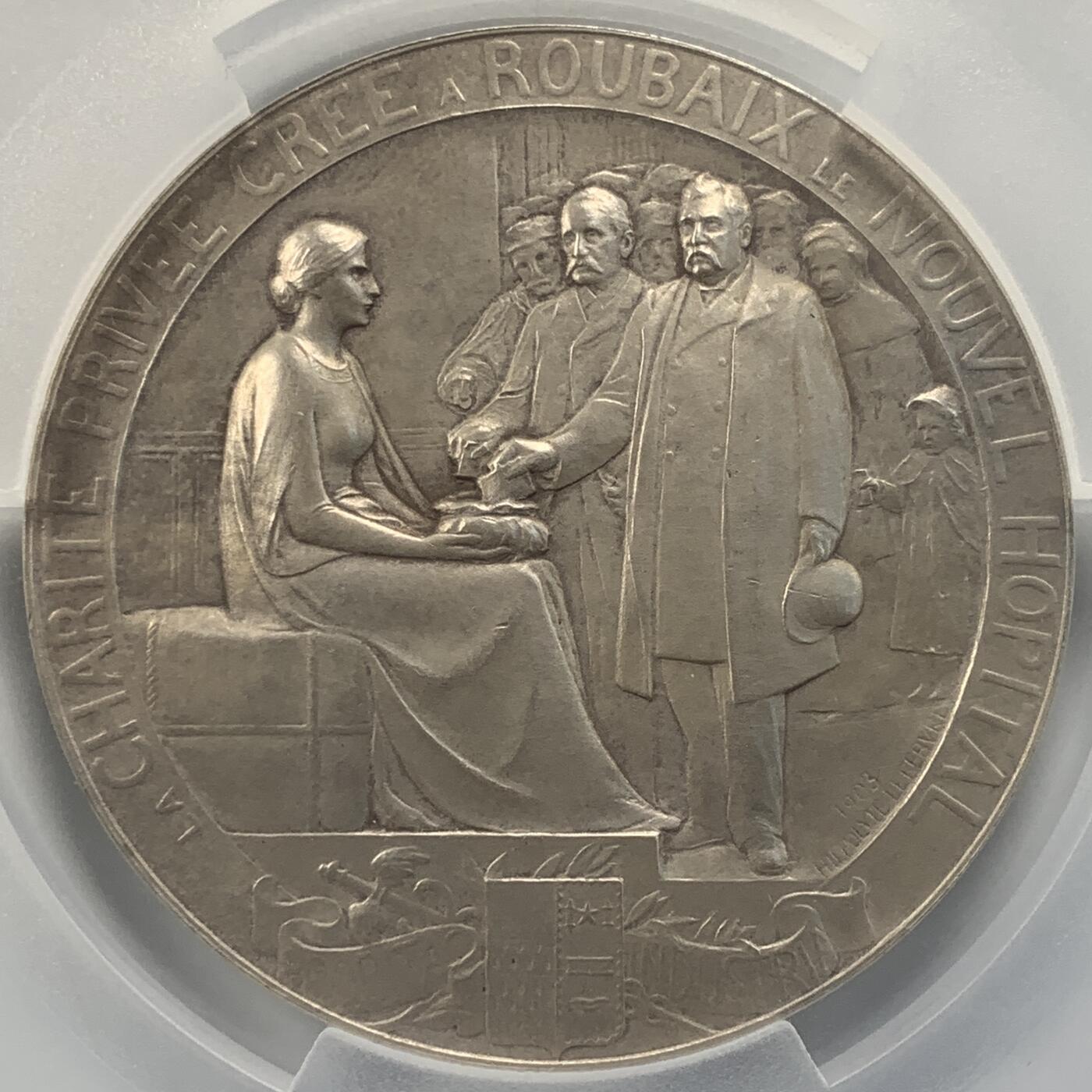 掌中浮雕-藏着的欧洲第051场 PCGS SP62 : 1903年法国慈善机构银章，60mm，官网无图