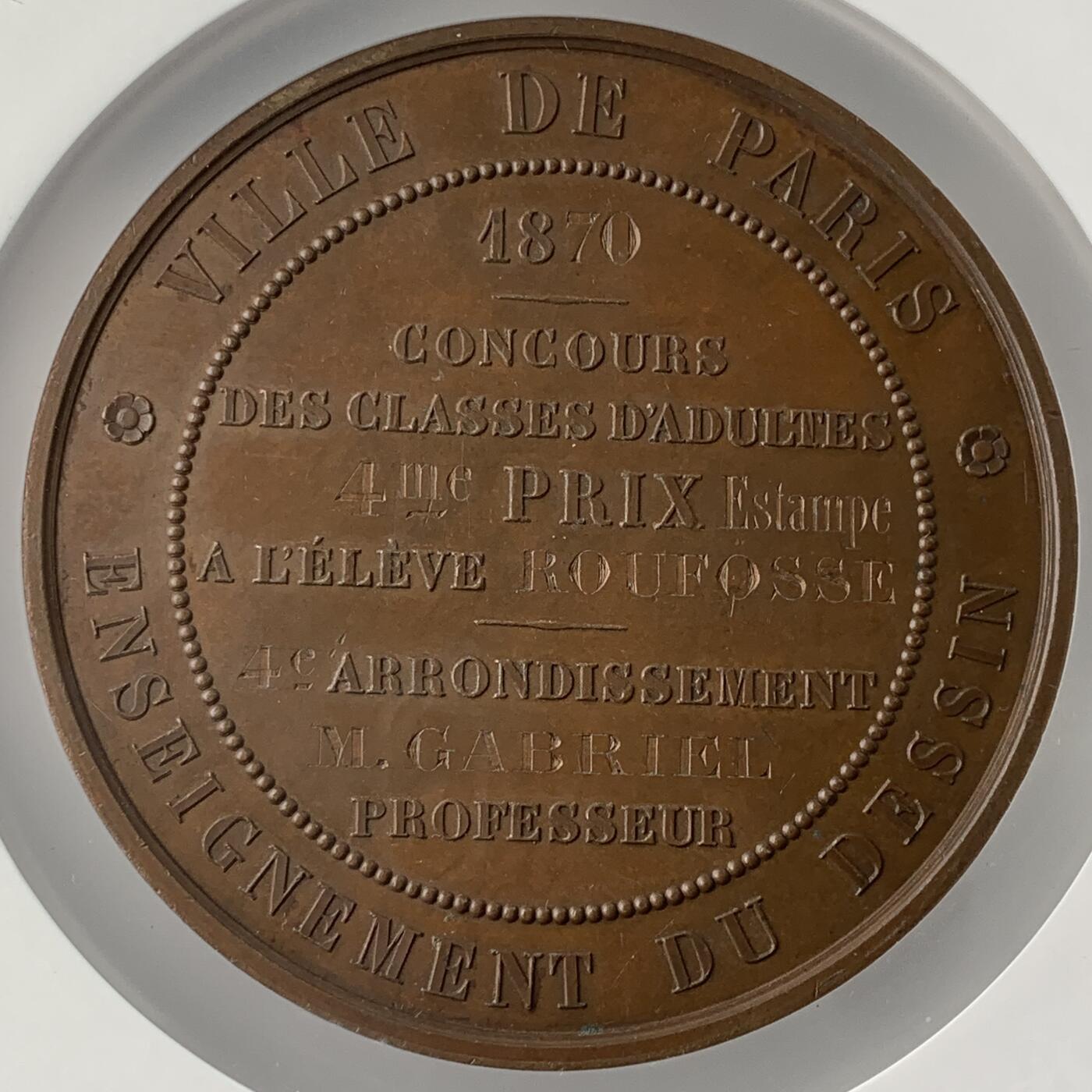 掌中浮雕-藏着的欧洲第051场 1870年法国巴黎成人教育铜章，68.3mm