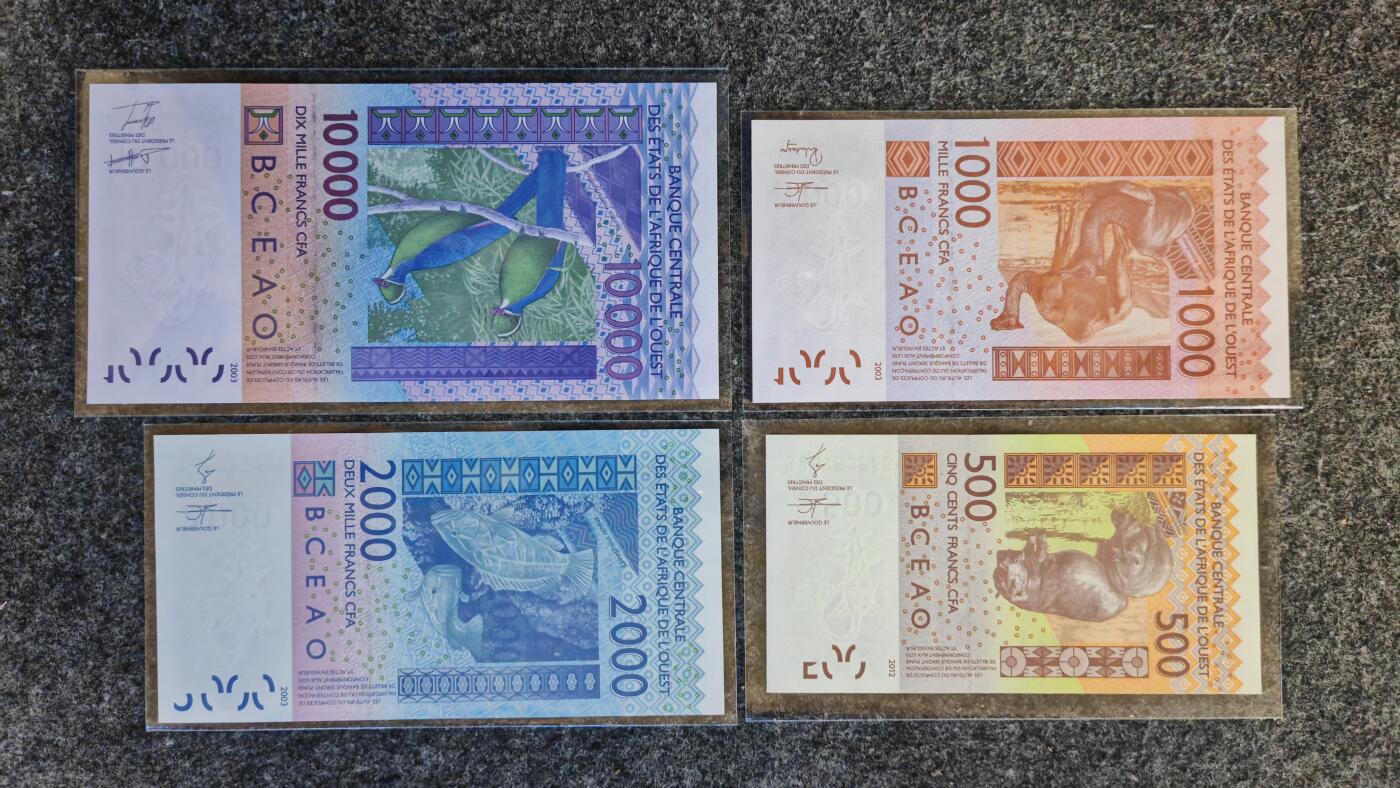 【礼羽收藏】🌏世界钱币拍卖第122期 （一组4张）非洲 西非 500.1000.2000.10000  全部首版首签 全新UNC