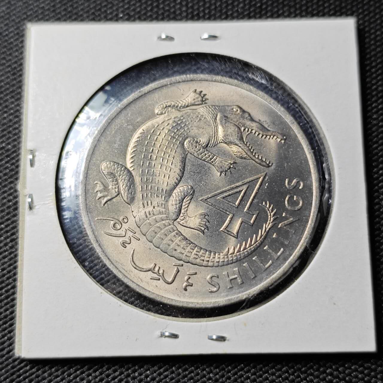 KK钱币收藏小铺  第399期  百期特拍（四拍之三）2月预留时间 周末发货  1966英属冈比亚4先令 好品 鳄鱼