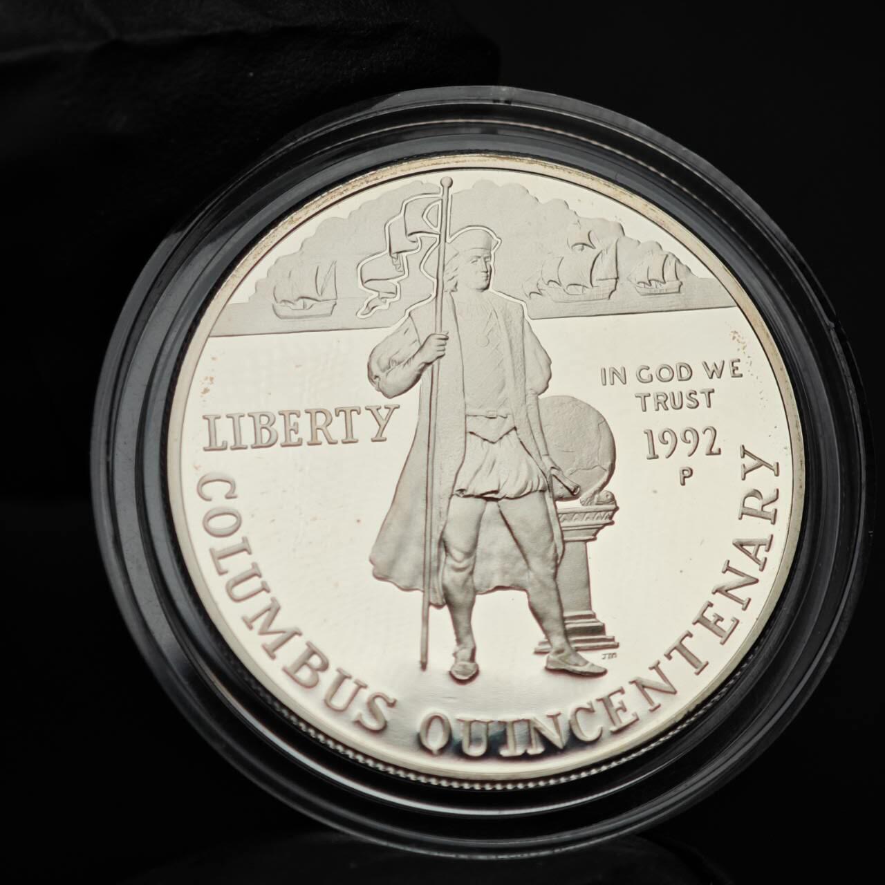 金瓯小拍第三期 古今币章 银价专场 美国哥伦布发现新大陆500周年精制银币1992年 26.8克 无盒证