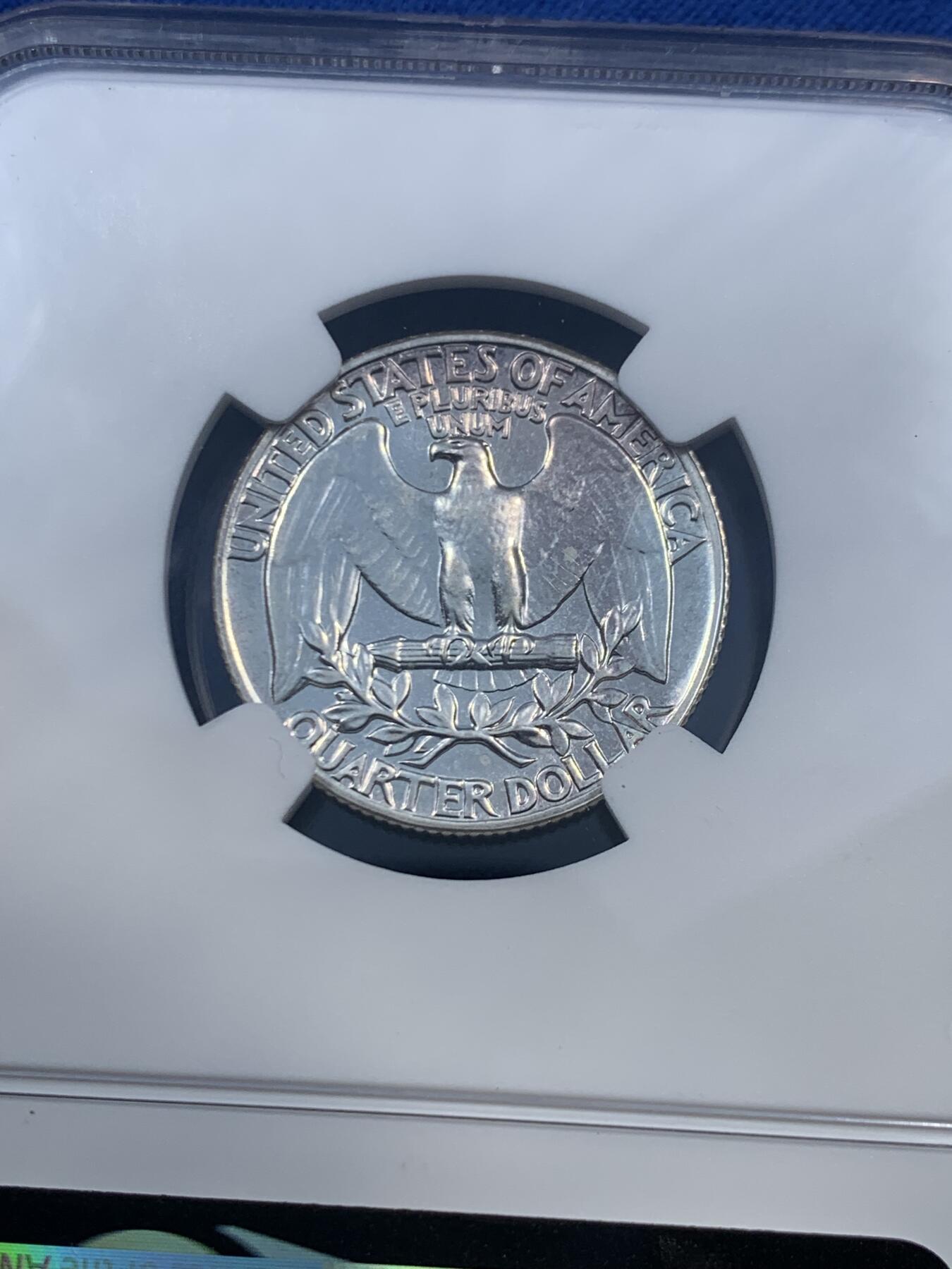 《竞宝斋》第462场 周日，周一，2场连拍 （全场包邮）欢迎送拍 NGC PF64 美国1958年 华盛顿 25分 精制银币