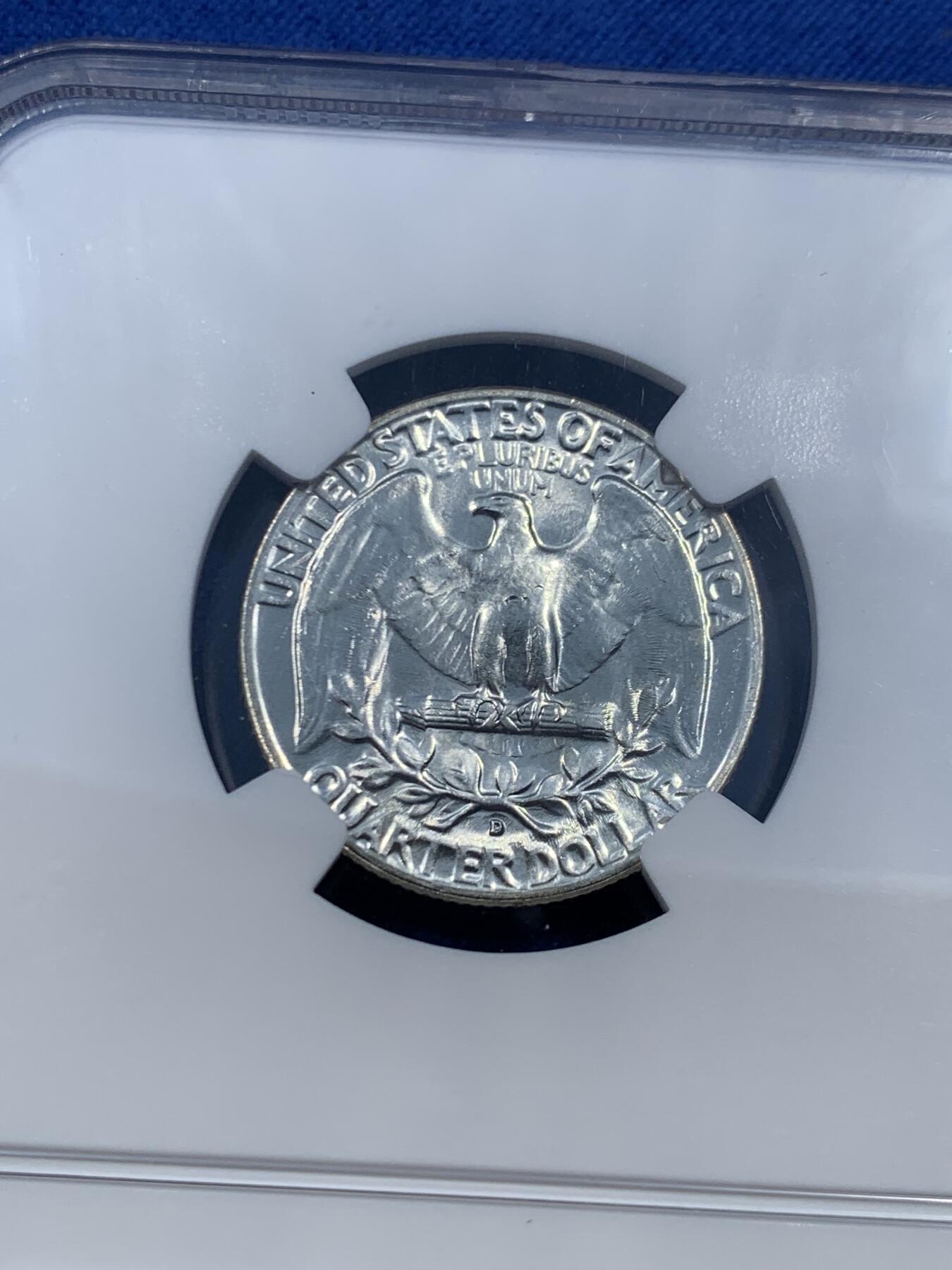 《竞宝斋》第462场 周日，周一，2场连拍 （全场包邮）欢迎送拍 NGC MS64 美国1957年华盛顿头像25分银币 状态非常好