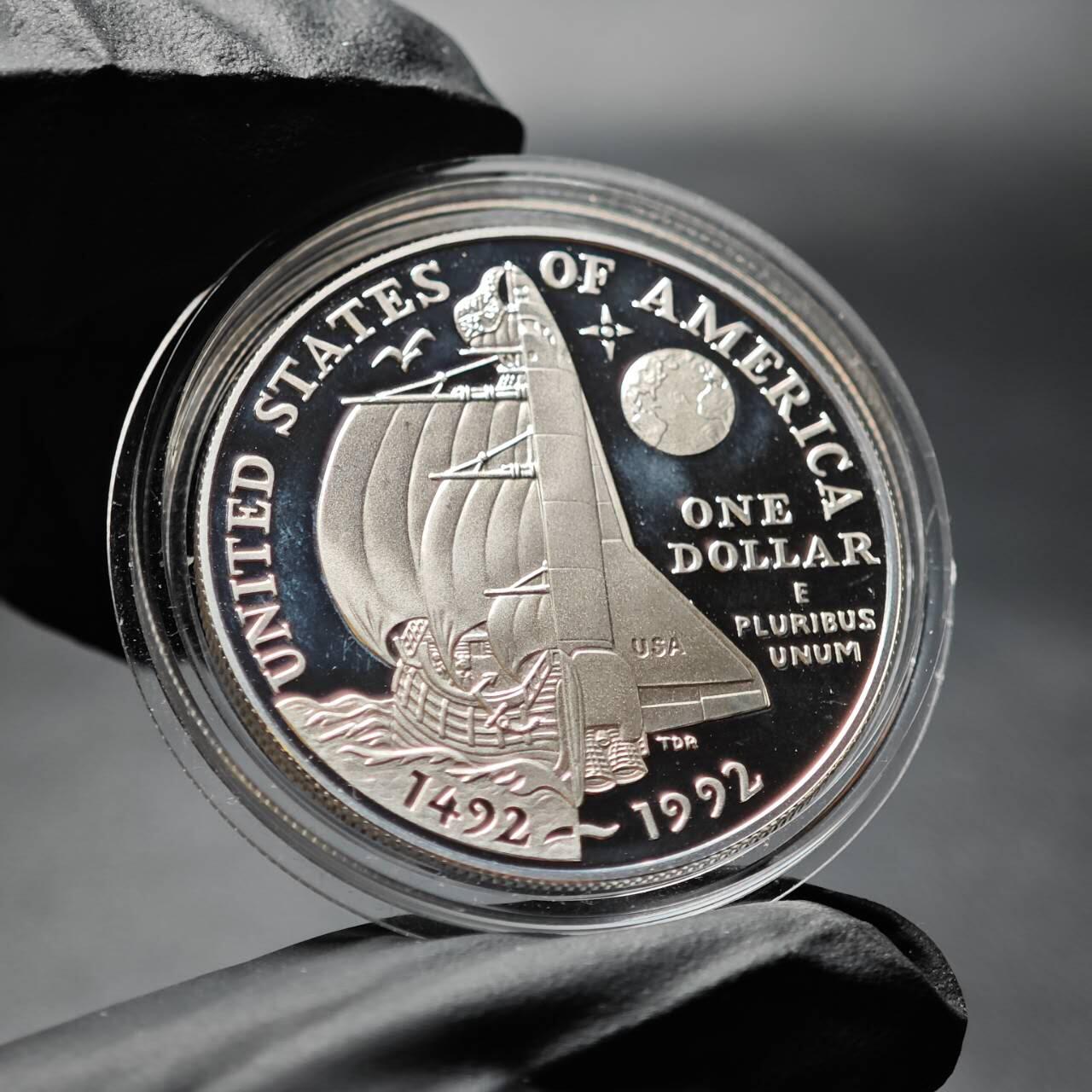 金瓯小拍第三期 古今币章 银价专场 美国哥伦布发现新大陆500周年精制银币1992年 26.8克 无盒证