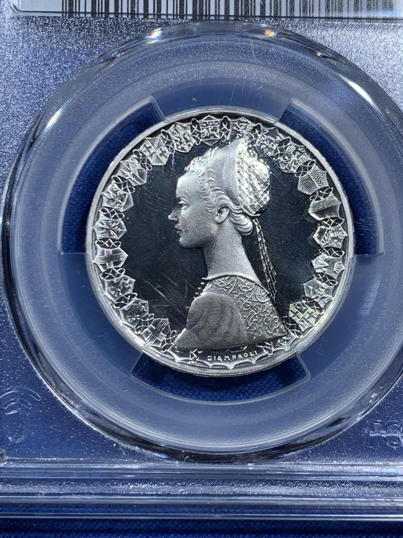 《竞宝斋》第462场 周日，周一，2场连拍 （全场包邮）欢迎送拍 亚军分 PCGS PR68DCAM 意大利 1985年 帆船少女 精制500里拉银币 首年发行的精制 镜面光十足