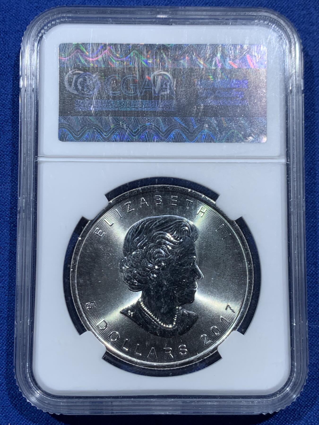 《竞宝斋》第462场 周日，周一，2场连拍 （全场包邮）欢迎送拍 加拿大2017年枫叶银币 品相极好 1盎司 31.1g 999银