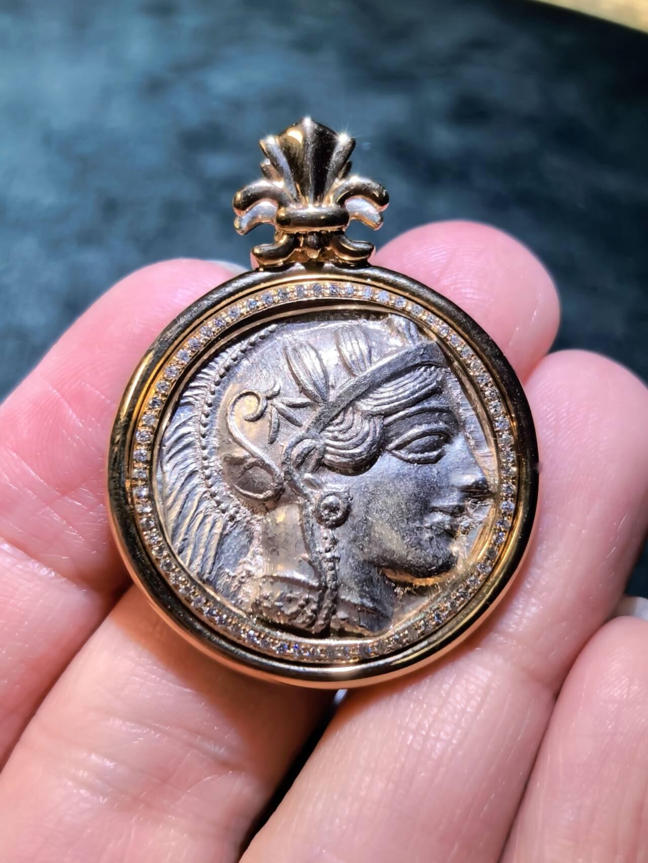 古希腊雅典娜猫头鹰翻转款古币吊坠