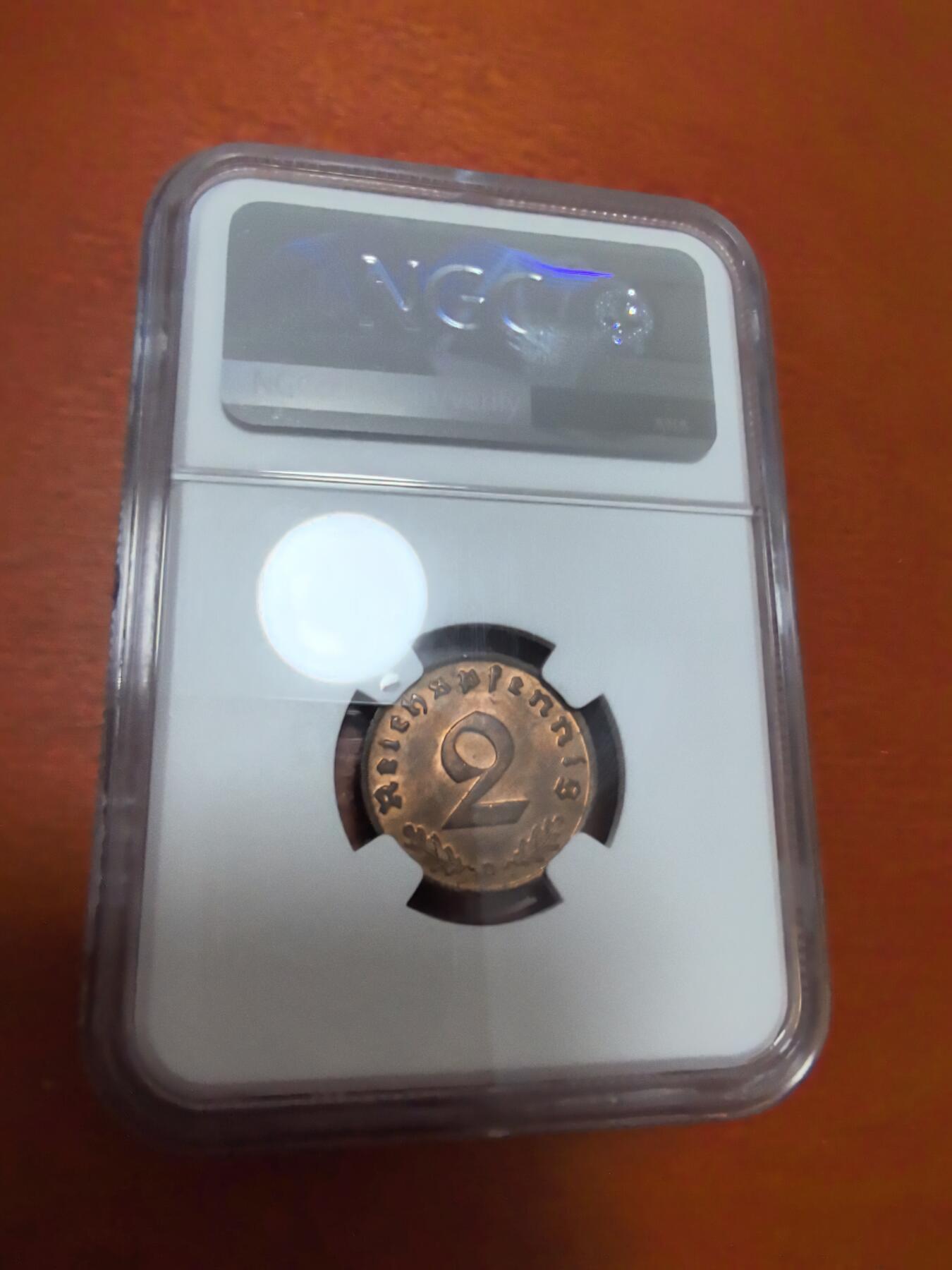 长老汇蛇年精选第九十六场拍卖 1937德国第三帝国2芬尼铜币，NGC MS63RB，季军，更高6枚