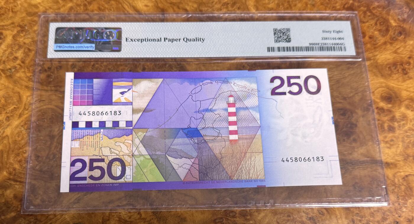 得物收藏 Chase Auction 第35期 - - 外钞、银元、民国钞和人民币混合场！持续更新中！ 1985年荷兰250盾，PMG68！