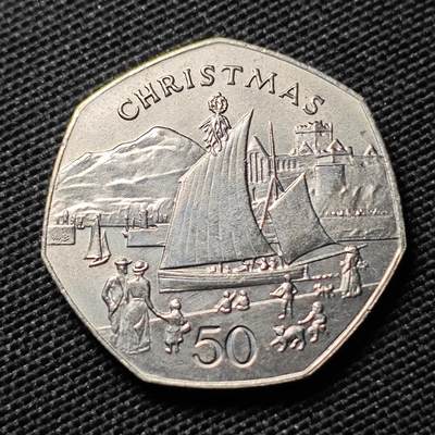 KK钱币收藏小铺  第400期  百期特拍（四拍之四）2月预留时间 周末发货 - 1981 英属马恩岛圣诞节系列 五月花号50便士纪念币
