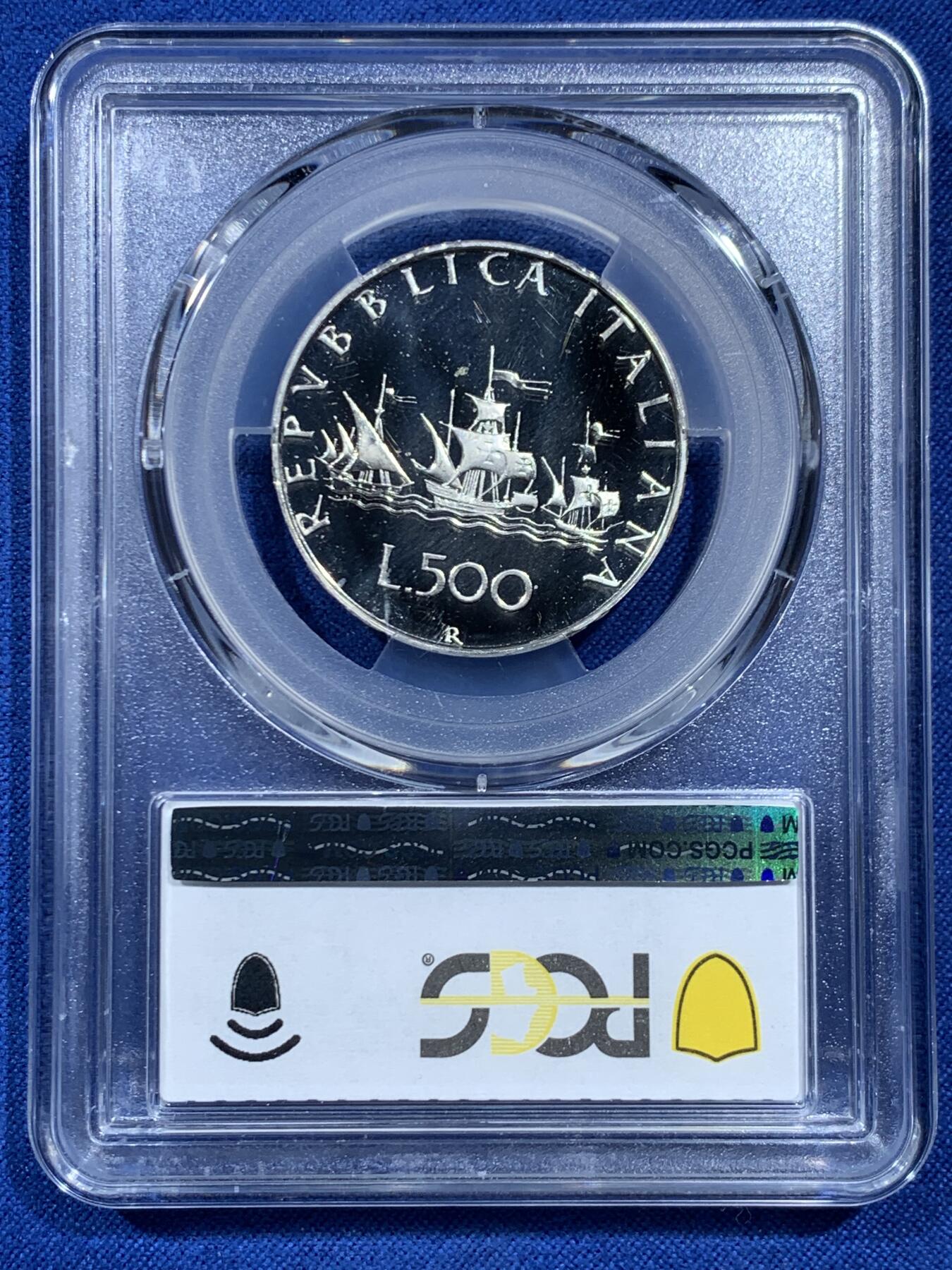 《竞宝斋》第462场 周日，周一，2场连拍 （全场包邮）欢迎送拍 亚军分 PCGS PR68DCAM 意大利 1985年 帆船少女 精制500里拉银币 首年发行的精制 镜面光十足