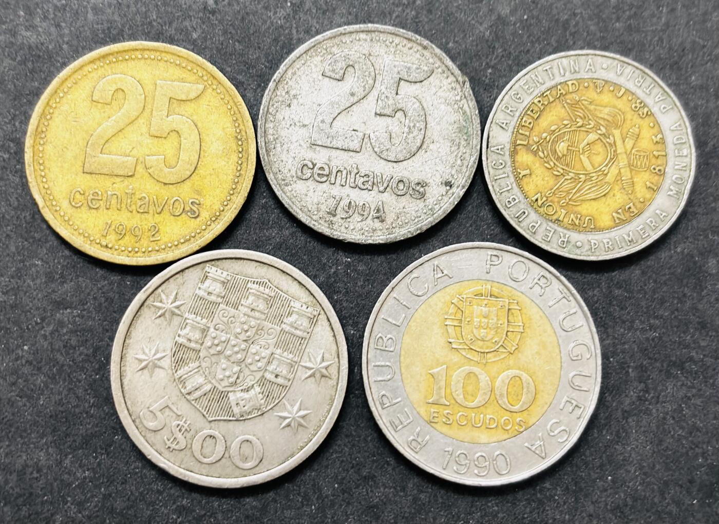 文馨钱币收藏 2026新年第五场（第 291 场）【长期接代拍品】 阿根廷，葡萄牙一组 5 枚