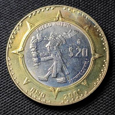 KK钱币收藏小铺  第400期  百期特拍（四拍之四）2月预留时间 周末发货 -  2001墨西哥20比索纪念币 好品 稀少