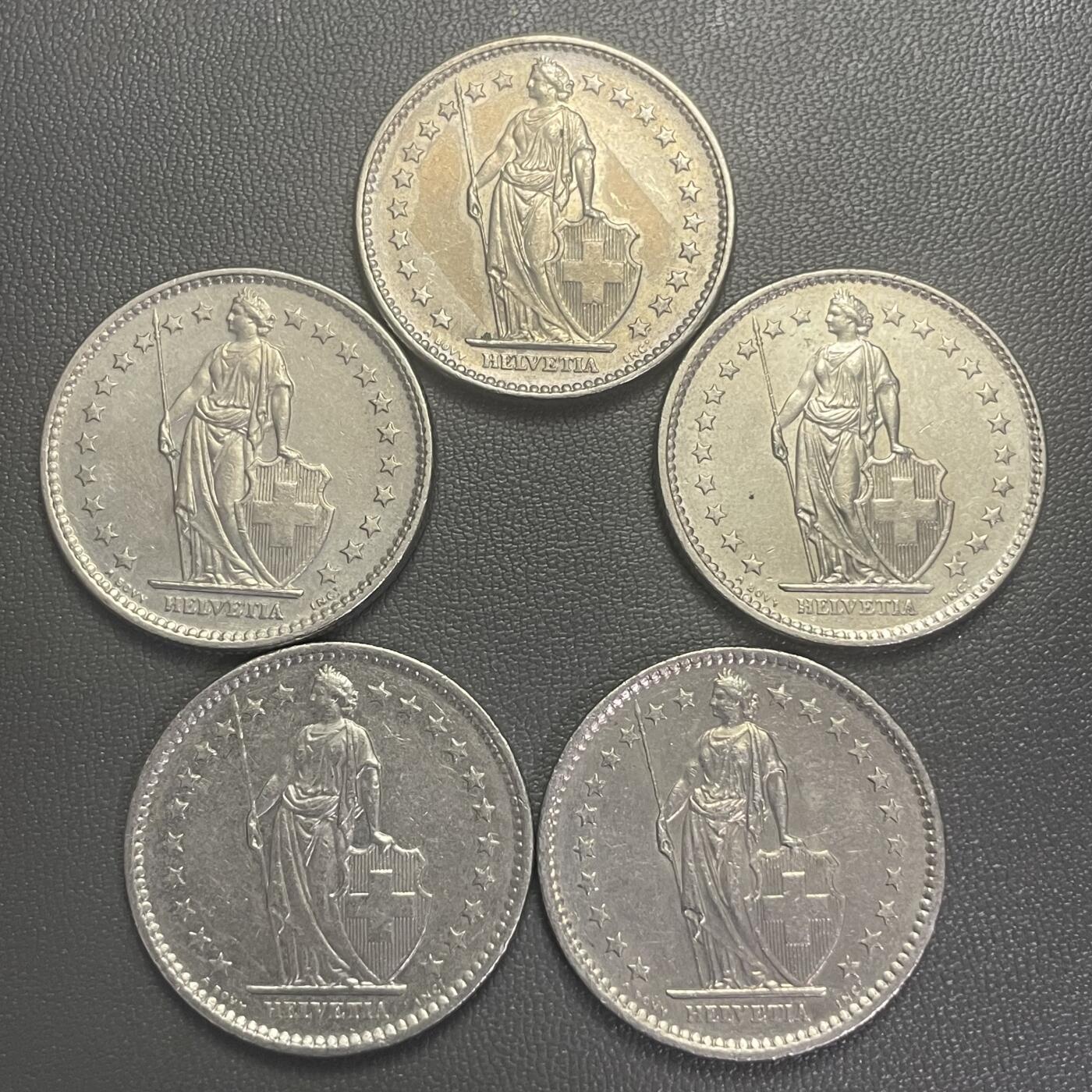 回流0201 瑞士1968、74、76、79、81年2瑞士法郎5枚