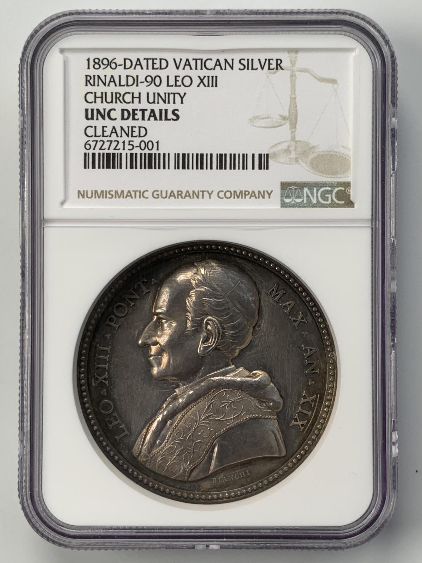 掌中浮雕-藏着的欧洲第051场 NGC UNC :  梵蒂冈教皇利奥十三世教会统一银章，43mm