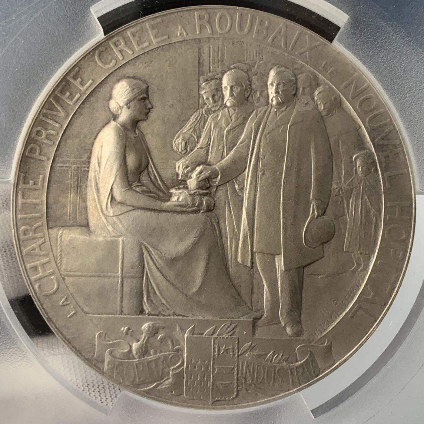 掌中浮雕-藏着的欧洲第051场 PCGS SP62 : 1903年法国慈善机构银章，60mm，官网无图