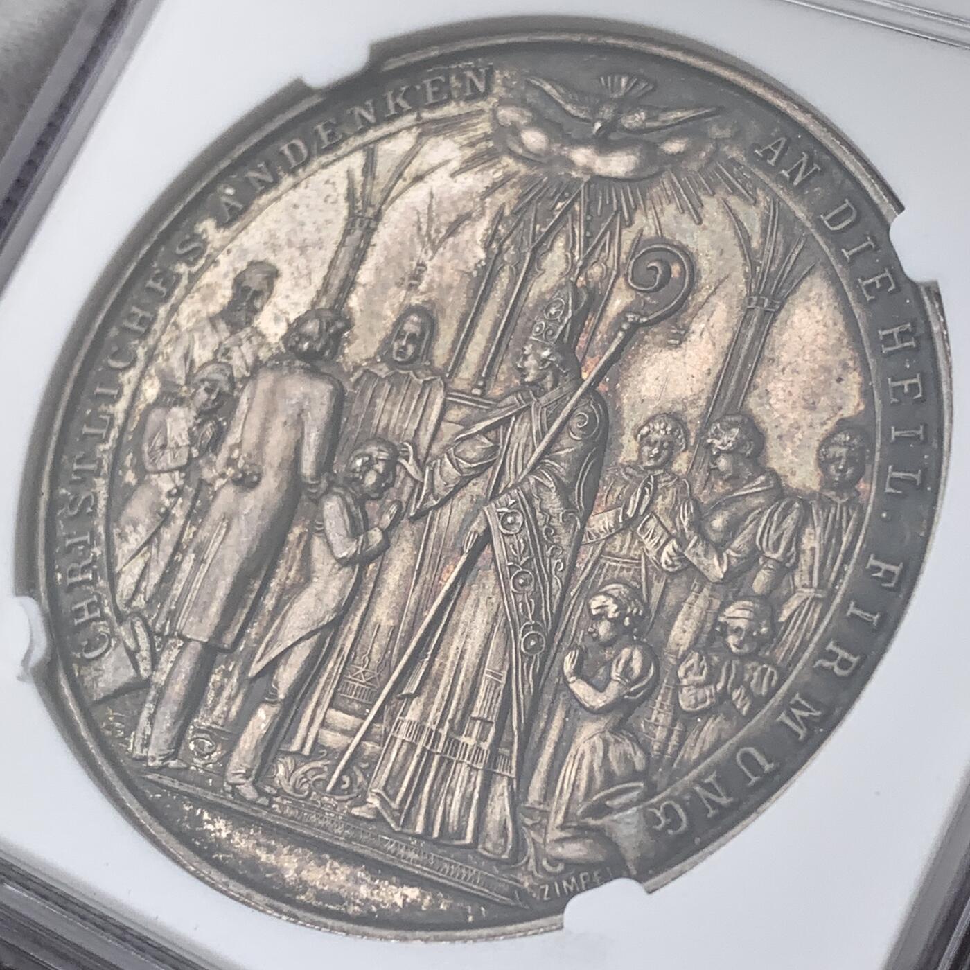 掌中浮雕-藏着的欧洲第051场 NGC MS61 ：奥地利林茨主教弗朗茨·玛丽亚·多佩尔鲍尔坚信礼纪念大银章，42mm