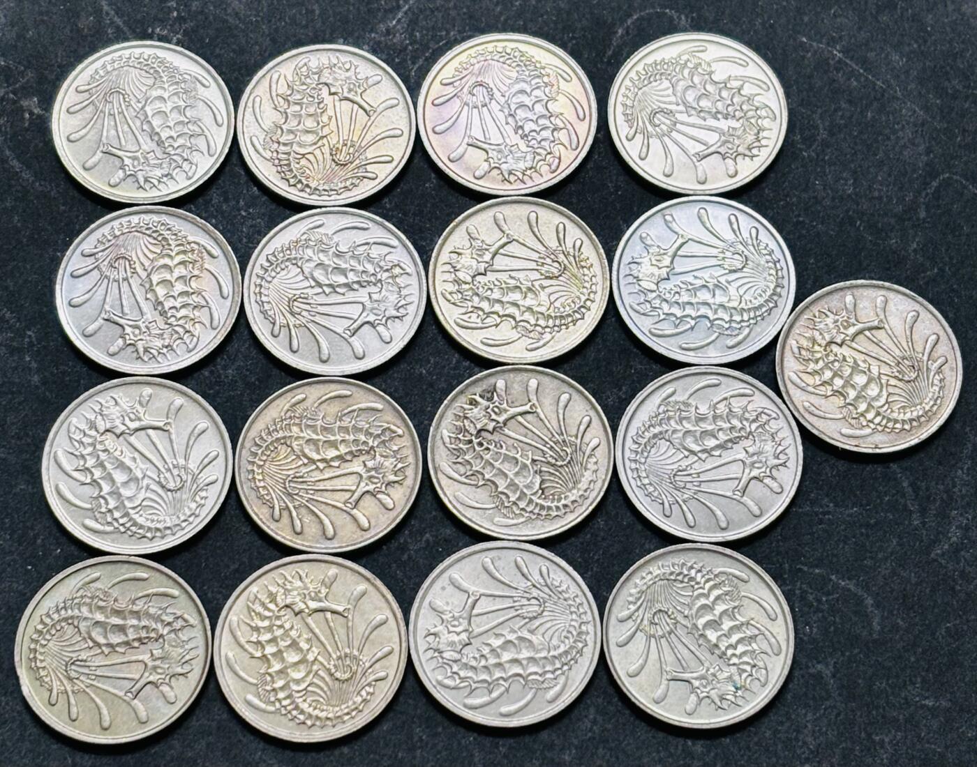 文馨钱币收藏 2026新年第五场（第 291 场）【长期接代拍品】 全新新加坡1967 年--1984 年 10 分海马，全套缺 85 年，几乎都带彩