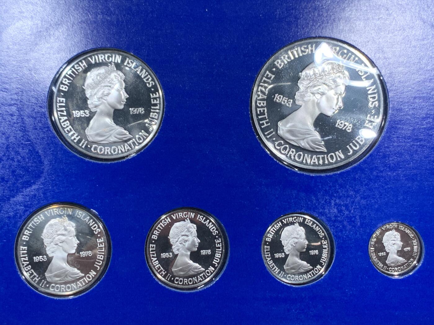 《竞宝斋》第462场 周日，周一，2场连拍 （全场包邮）欢迎送拍 英属维尔京群岛1978年全银套币 6枚银币 分别重25.7克16.72克8.81克6.4克3.55克1.75克  925银