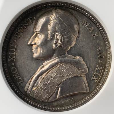 掌中浮雕-藏着的欧洲第051场 - NGC UNC :  梵蒂冈教皇利奥十三世教会统一银章，43mm