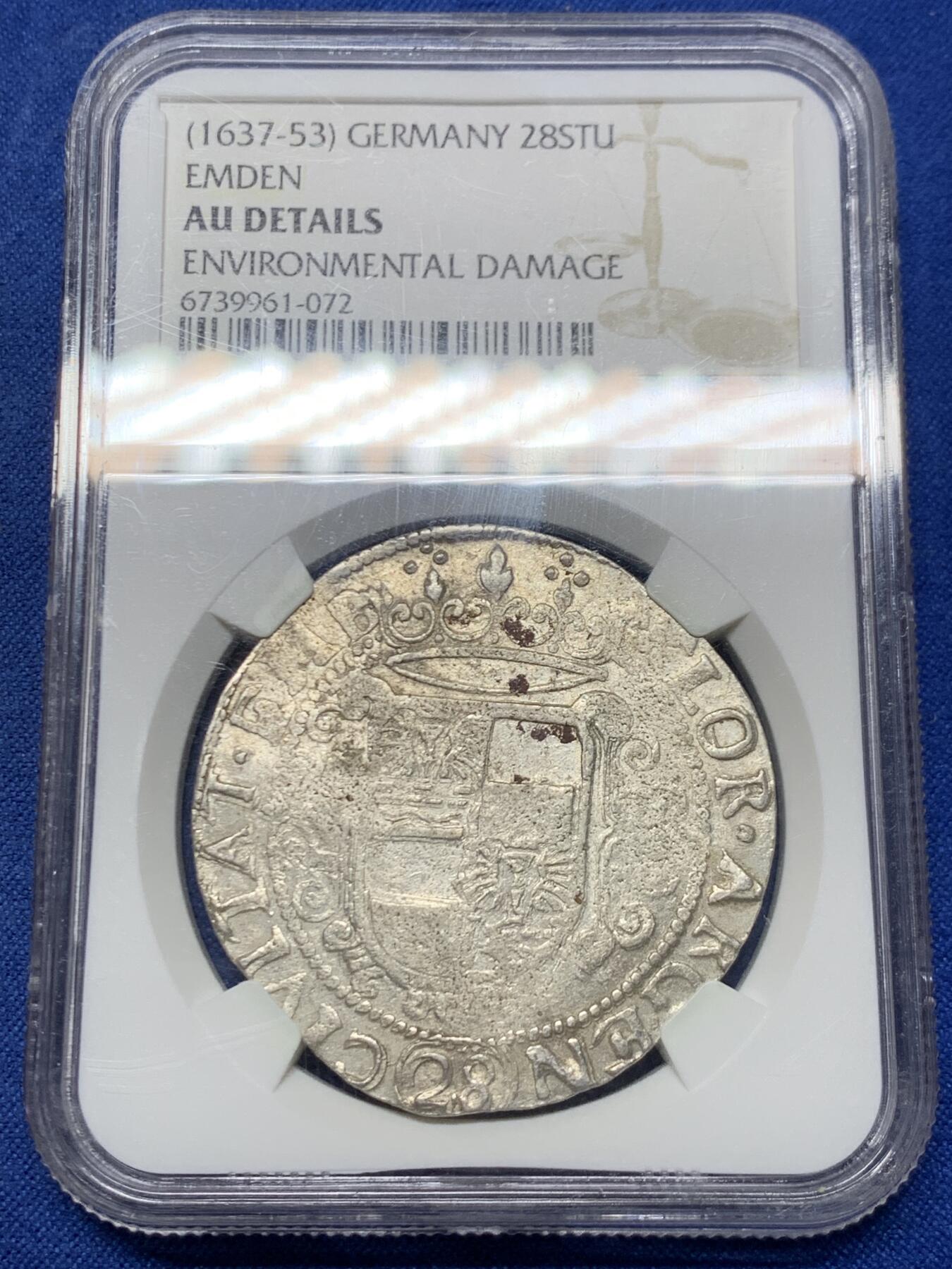 《竞宝斋》第462场 周日，周一，2场连拍 （全场包邮）欢迎送拍 NGC AUD 埃姆登 神圣罗马帝国自由市 费迪南三世时期 28斯图弗（即2/3泰勒）