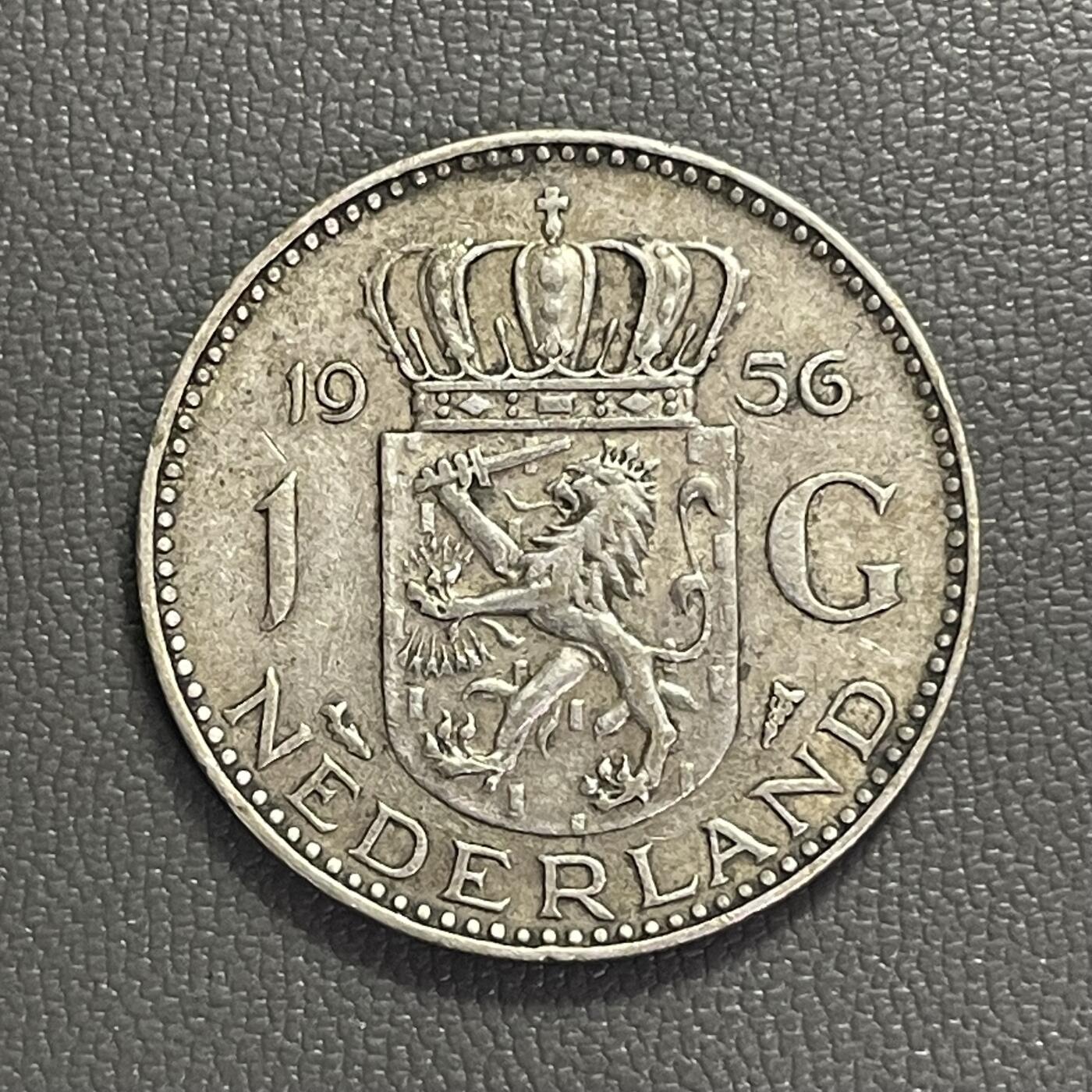 回流0201 荷兰1956年朱丽安娜女王一盾银币 银价6.5*72%*24=112元