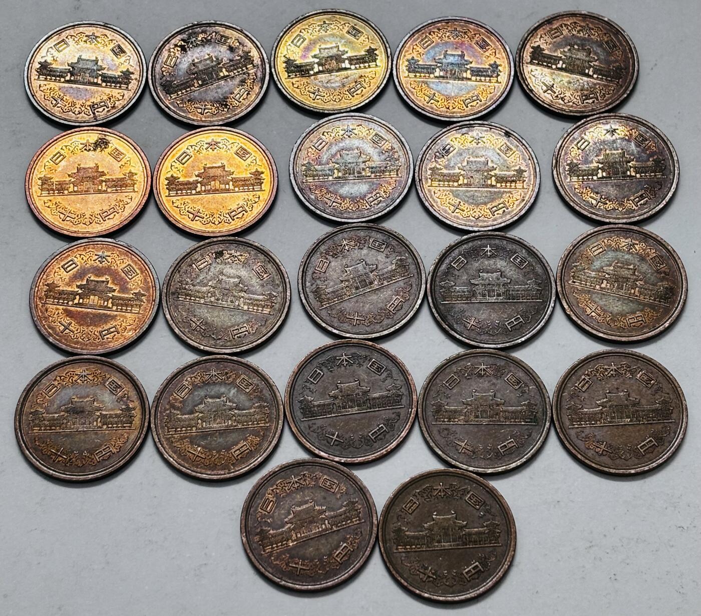 文馨钱币收藏 2026新年第五场（第 291 场）【长期接代拍品】 原铜光，铜光美品日本平成元年---二十八年，凤凰堂十元铜币，无重复年份 22 枚