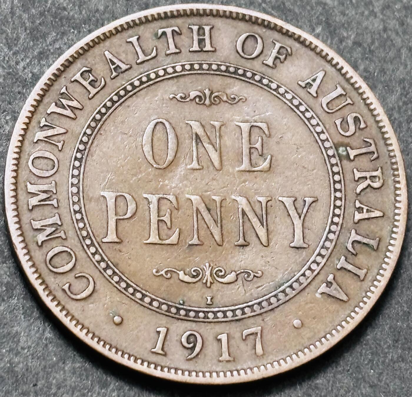 文馨钱币收藏 2026新年第五场（第 291 场）【长期接代拍品】 1917 年英属澳大利亚乔治五世 1 便士大铜币 I 版，微微不平