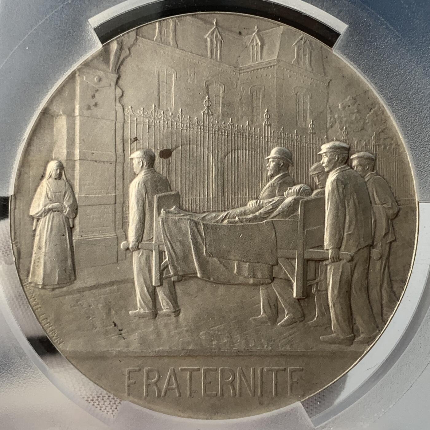 掌中浮雕-藏着的欧洲第051场 PCGS SP62 : 1903年法国慈善机构银章，60mm，官网无图