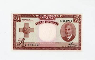 徐霞客拍卖首拍 - 	马耳他	P-22 1951年1镑		A/21 451951		unc	-发行于二战后马耳他从战时经济向和平重建的过渡期，是英殖民体系货币产物，见证其战后复苏与稳定。币面乔治六世肖像与马耳他十字，融合殖民政治象征与本土文化标识。作为独立前法定货币，是研究地中海殖民地货币体系与英联邦金融关系的重要实物，采用雕刻凹印、双色套印及签名核验防伪，代表战后纸币工艺水准。