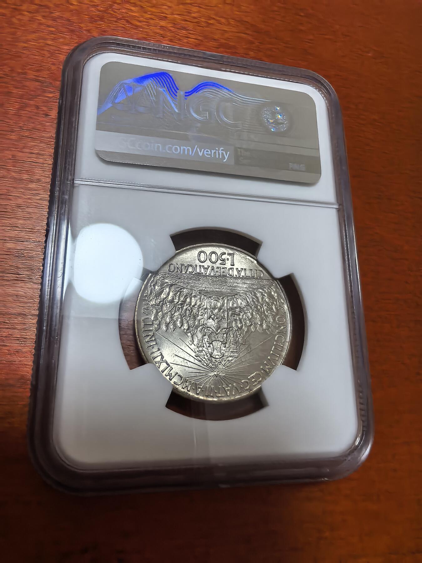 长老汇蛇年精选第九十六场拍卖 1962梵蒂冈教皇约翰二十三世教育委员会500里拉银币，NGC MS64，更高8枚