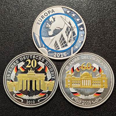 【德藏】世界币章拍卖第163期（拍品征集中~欢迎藏友联系） - 3枚一组 现代德国纪念银章 333银 直径约：36mm；重约：14.6g