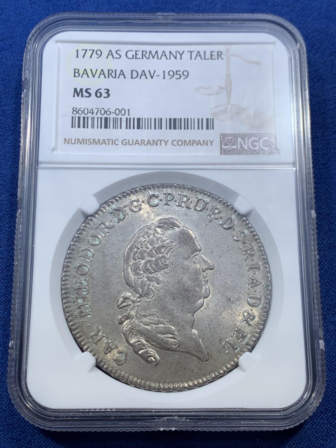 《竞宝斋》第462场 周日，周一，2场连拍 （全场包邮）欢迎送拍 唯一冠军分 NGC MS63 德国 1779年 巴伐利亚选侯国  查尔斯·西奥多 泰勒大银币 入手正当时
