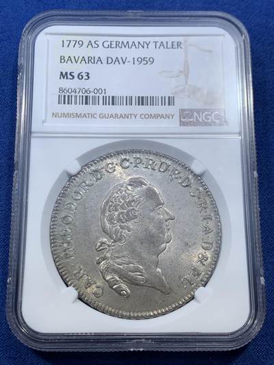 《竞宝斋》第462场 周日，周一，2场连拍 （全场包邮）欢迎送拍 - 唯一冠军分 NGC MS63 德国 1779年 巴伐利亚选侯国  查尔斯·西奥多 泰勒大银币 入手正当时